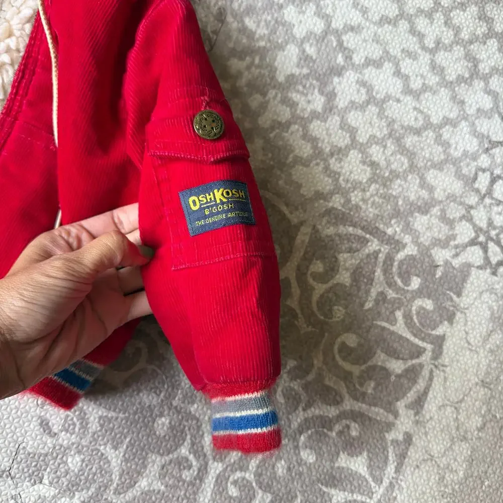 Vintage Oshkosh B Gosh Retro Red Corduroy Sherpa Lined Jacket‎ Hooded Unisex 6-9